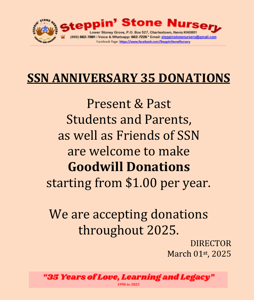 STEPPIN’ STONE NURSERY ANNIVERSARY 35 DONATIONS